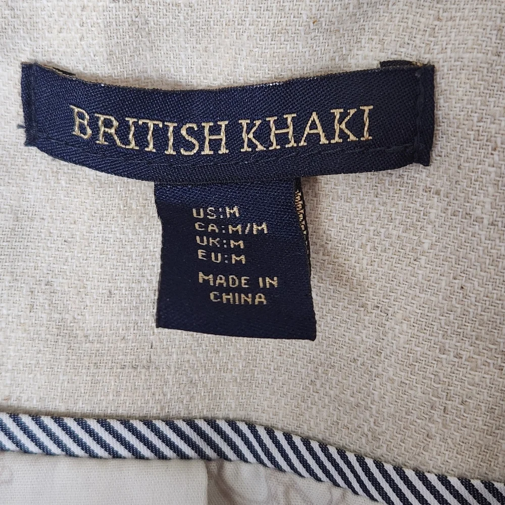 British Khaki Vintage Old Money Tailored Coastal Creme Linen Blazer Size M
